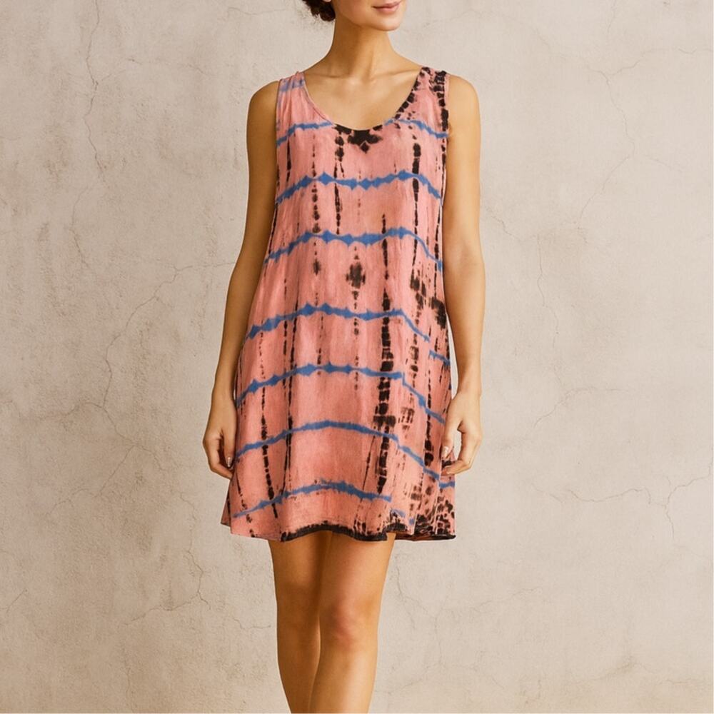 Anthro PPLA Pink Tie Dye Sleeveless Mini Dress Oversized Casual Dress Small